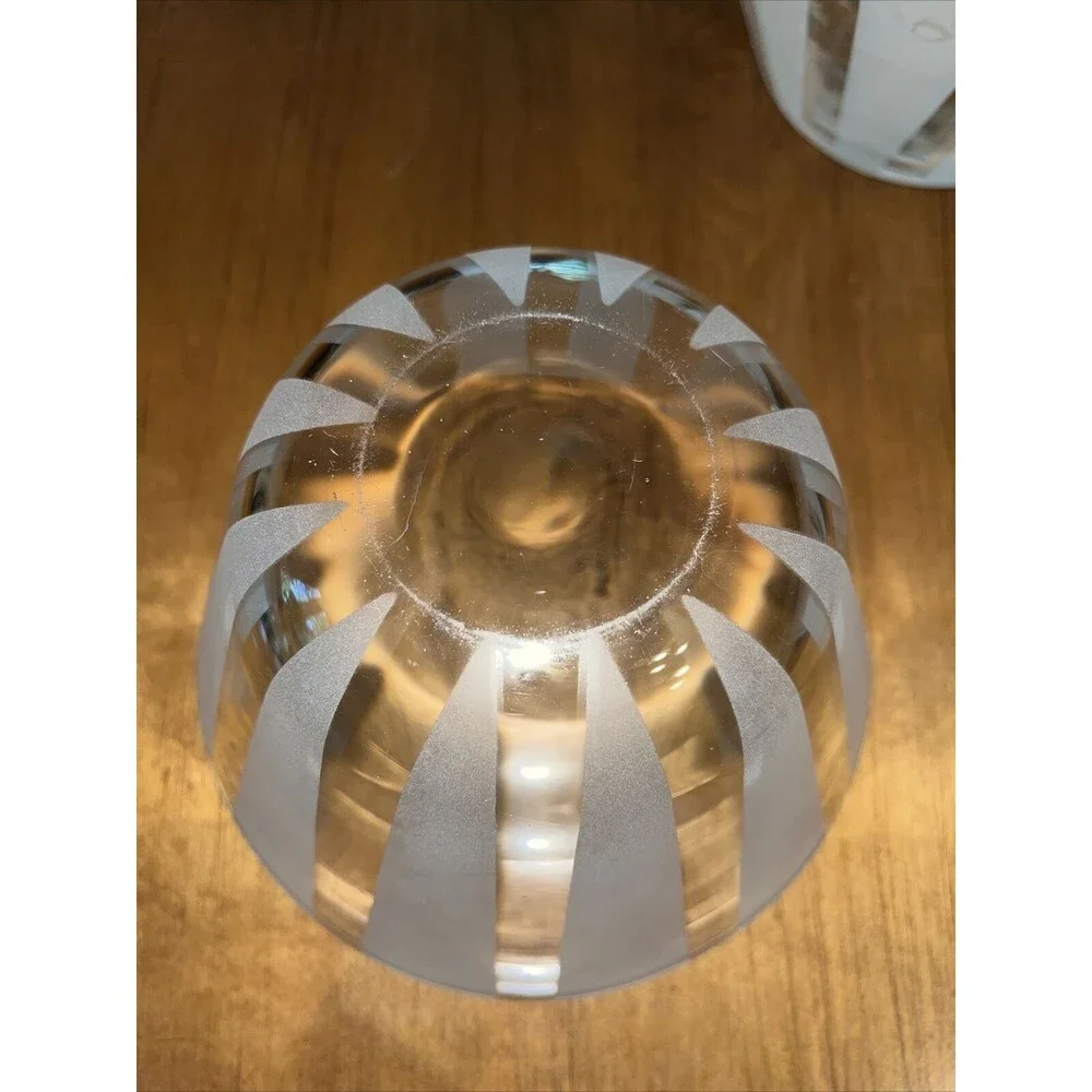 Clear Glass Decorative Bowls with White Frosted Vertical Stripes Set Of 3